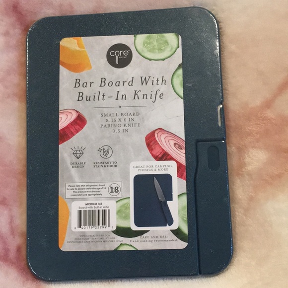 Core Cutting Bar Board with Built In Knife 18.5x6”, knife 3.5” NWT Navy Blue - Picture 9 of 16